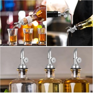 2 PCS Oil Spout, Olive Oil Dispenser Spout, Liquor Pour Spouts Self Closing Weighted Pourer for Liquor Bottles, Vinegar, Syrup and Alcohol, Silver