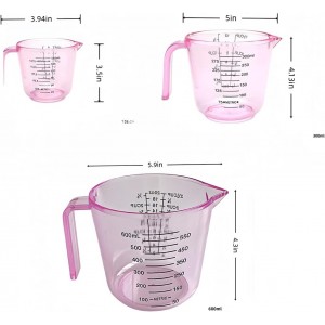 Pink Measuring Cups Set - 3pc 150ml/300ml/600ml，Liquid Measuring Cups for Baking & Cooking with Multiple Scales, with Handle and Triangle Mouth，Cute Pink Kitchen Accessories