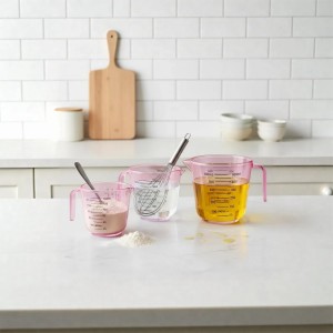 Pink Measuring Cups Set - 3pc 150ml/300ml/600ml，Liquid Measuring Cups for Baking & Cooking with Multiple Scales, with Handle and Triangle Mouth，Cute Pink Kitchen Accessories