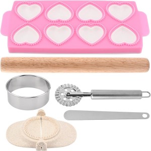 Ravioli Maker Press Ravioli Press Mold Set Heart Ravioli-Stamp Maker Cutter with Wood Rolling Pin, 2.6