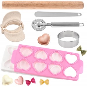 Ravioli Maker Press Ravioli Press Mold Set Heart Ravioli-Stamp Maker Cutter with Wood Rolling Pin, 2.6