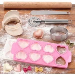 Ravioli Maker Press Ravioli Press Mold Set Heart Ravioli-Stamp Maker Cutter with Wood Rolling Pin, 2.6