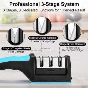 Premium 3-Stage Knife Sharpener - Professional Repair, Restore & Polish for Kitchen Knives, Razor Sharp in Seconds, with Ergonomic Grip for Perfect Control