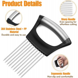 Onion Holder for Slicing, Stainless Steel Onion Slicer, Onions Slicer Holder with Protective Cover, Multi-Use Vegetable Chopper for Onions Tomatoes Avocados Potato Eggs Kiwifruit Meat Lemon