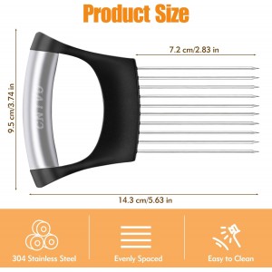 Onion Holder for Slicing, Stainless Steel Onion Slicer, Onions Slicer Holder with Protective Cover, Multi-Use Vegetable Chopper for Onions Tomatoes Avocados Potato Eggs Kiwifruit Meat Lemon