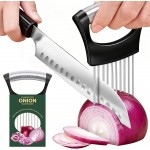 Onion Holder for Slicing, Stainless Steel Onion Slicer, Onions Slicer Holder with Protective Cover, Multi-Use Vegetable Chopper for Onions Tomatoes Avocados Potato Eggs Kiwifruit Meat Lemon