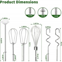 3MIRRORS Hand Mixer Beaters Attachments for KitchenAid hand blender Stainless Steel Whisk, Dough Hook, Blending Rod, Replacement for KHM3 KHM5 KHM7 KHM9 KHM512 KHM926 Series (6-Pcs)