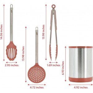 Glad Kitchen Utensils Set, 8pcs - Nonstick Cooking Tools with Stainless Steel Handles & Rotating Utensil Holder - Turners, Ladle, Spoon, Tongs, Spaghetti Server, and Skimmer - Dishwasher Safe, Rust