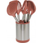 Glad Kitchen Utensils Set, 8pcs - Nonstick Cooking Tools with Stainless Steel Handles & Rotating Utensil Holder - Turners, Ladle, Spoon, Tongs, Spaghetti Server, and Skimmer - Dishwasher Safe, Rust