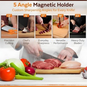 5 Angles High Carbon Stainless Steel Rolling Knife Sharpener with 400, 1000 & 3000 Replacement Discs - Blunt Knife Sharpening Kit with 12°, 15°, 17°, 19° and 22° Sharpening for Kitchen & Chef's Knives