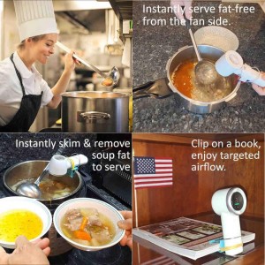HARTY Clip-On Fan – Instant Fat Remover for Soup, Broth & Stew, Fat separator, Controlled Airstream Traps Floating Fat for Instant Fat-Free Serving or Easy Skim-Off (H-N603)