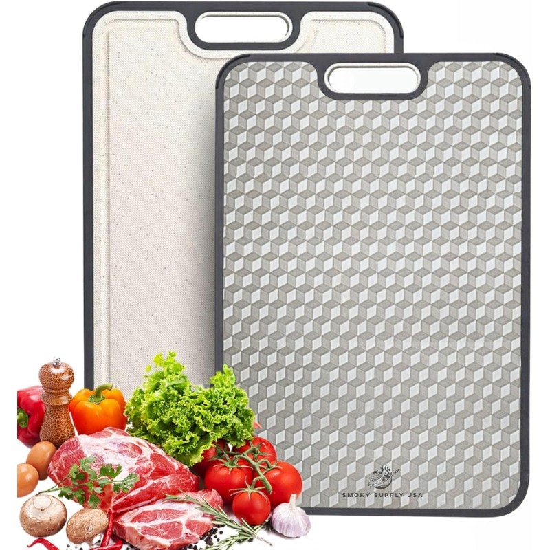 Titanium Cutting Board | Scratch Reduction Mesh | Double-Sided Pure Titanium and Wheat Straw | Anti Slip | Juice Groove | Stain Resistant | Food Grade | Easy to Clean | Smoky Supply USA