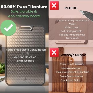 Titanium Cutting Board | Scratch Reduction Mesh | Double-Sided Pure Titanium and Wheat Straw | Anti Slip | Juice Groove | Stain Resistant | Food Grade | Easy to Clean | Smoky Supply USA