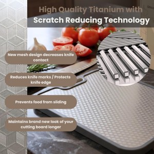 Titanium Cutting Board | Scratch Reduction Mesh | Double-Sided Pure Titanium and Wheat Straw | Anti Slip | Juice Groove | Stain Resistant | Food Grade | Easy to Clean | Smoky Supply USA