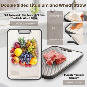 Titanium Cutting Board | Scratch Reduction Mesh | Double-Sided Pure Titanium and Wheat Straw | Anti Slip | Juice Groove | Stain Resistant | Food Grade | Easy to Clean | Smoky Supply USA