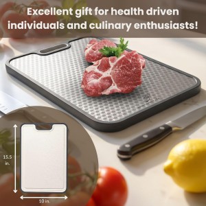 Titanium Cutting Board | Scratch Reduction Mesh | Double-Sided Pure Titanium and Wheat Straw | Anti Slip | Juice Groove | Stain Resistant | Food Grade | Easy to Clean | Smoky Supply USA