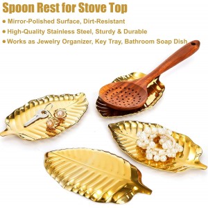4 Pack Gold Leaf Spoon Rest, 6.7