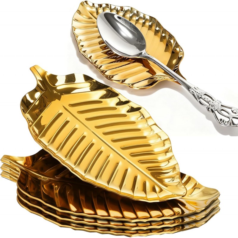 4 Pack Gold Leaf Spoon Rest, 6.7