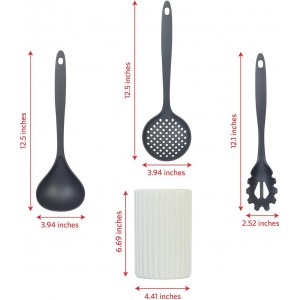Glad Kitchen Utensils Set, 8pcs - Nonstick Cooking Tools with Utensil Holder - Nylon Spoon, Ladle, Skimmer, Spaghetti Server, and Turner Spatula Set - Dishwasher Safe, Grey