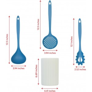 Glad Kitchen Utensils Set, 8pcs - Nonstick Cooking Tools with Utensil Holder - Nylon Spoon, Ladle, Skimmer, Spaghetti Server, and Turner Spatula Set - Dishwasher Safe, Blue