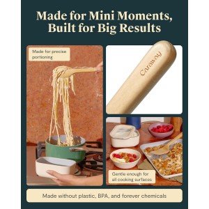 Caraway 4-Piece Mini Wooden Kitchen Utensils Set for Cooking, Serving, and Plating - Includes Mini Spoon, Scraper, Spatula, and Tongs