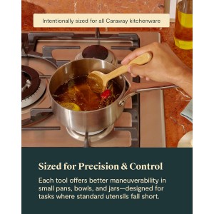 Caraway 4-Piece Mini Wooden Kitchen Utensils Set for Cooking, Serving, and Plating - Includes Mini Spoon, Scraper, Spatula, and Tongs