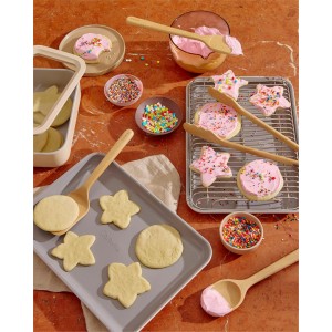 Caraway 4-Piece Mini Wooden Kitchen Utensils Set for Cooking, Serving, and Plating - Includes Mini Spoon, Scraper, Spatula, and Tongs