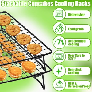 Stackable Cooling Rack for Cooking and Baking, 2 Pack Wire Cooling Rack with Collapsible Legs for Cooling Cookie, Cake, Pizza, Roasting, Grilling, Drying(13.4