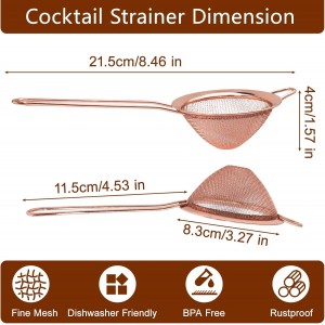 Small Fine Mesh Strainer, Stainless Steel Cocktail Sieve Mini Strainer for Cocktails, Tea, Herbs, Drinks and Coffee, Small Sifter with Handle (Rose Gold)