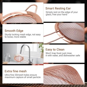 Small Fine Mesh Strainer, Stainless Steel Cocktail Sieve Mini Strainer for Cocktails, Tea, Herbs, Drinks and Coffee, Small Sifter with Handle (Rose Gold)