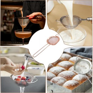 Small Fine Mesh Strainer, Stainless Steel Cocktail Sieve Mini Strainer for Cocktails, Tea, Herbs, Drinks and Coffee, Small Sifter with Handle (Rose Gold)