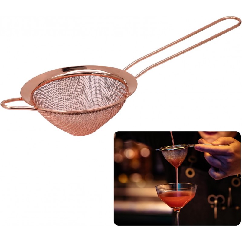 Small Fine Mesh Strainer, Stainless Steel Cocktail Sieve Mini Strainer for Cocktails, Tea, Herbs, Drinks and Coffee, Small Sifter with Handle (Rose Gold)