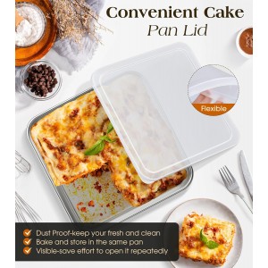 8 x 8-Inch Baking Pan with lid, 304 Stainless Steel Square Cake Pan, Commercial Grade Bakeware for Cakes Brownies Casseroles, Thicker Rectangle Sheet Cake Pans, Non-toxic & Heavy Duty &Dishwasher Safe