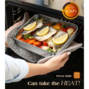 8 x 8-Inch Baking Pan with lid, 304 Stainless Steel Square Cake Pan, Commercial Grade Bakeware for Cakes Brownies Casseroles, Thicker Rectangle Sheet Cake Pans, Non-toxic & Heavy Duty &Dishwasher Safe