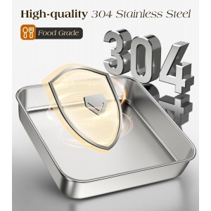 8 x 8-Inch Baking Pan with lid, 304 Stainless Steel Square Cake Pan, Commercial Grade Bakeware for Cakes Brownies Casseroles, Thicker Rectangle Sheet Cake Pans, Non-toxic & Heavy Duty &Dishwasher Safe
