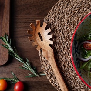 LEHAHA Wooden Pasta Spoon with Teeth Spaghetti Fork Tongs 13'' Pasta Forks Serving Utensils Acacia Wood Spaghetti Server Spoons Ladle Pastas Spatula Kitchen Tool Spaghettis Scoop Strainer Noodle Spoon