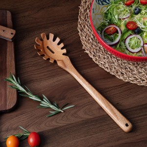 LEHAHA Wooden Pasta Spoon with Teeth Spaghetti Fork Tongs 13'' Pasta Forks Serving Utensils Acacia Wood Spaghetti Server Spoons Ladle Pastas Spatula Kitchen Tool Spaghettis Scoop Strainer Noodle Spoon