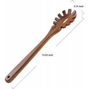 LEHAHA Wooden Pasta Spoon with Teeth Spaghetti Fork Tongs 13'' Pasta Forks Serving Utensils Acacia Wood Spaghetti Server Spoons Ladle Pastas Spatula Kitchen Tool Spaghettis Scoop Strainer Noodle Spoon