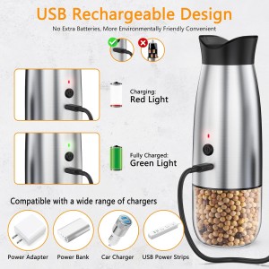 Electric Salt and Pepper Grinder Set, Rechargeable Automatic Pepper Mill Grinder with LED House Warming Gifts New Home, USB Adjustable Coarseness shakers, One-Hand Operation for Kitchen Appliances