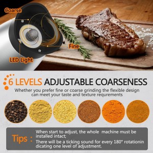Electric Salt and Pepper Grinder Set, Rechargeable Automatic Pepper Mill Grinder with LED House Warming Gifts New Home, USB Adjustable Coarseness shakers, One-Hand Operation for Kitchen Appliances