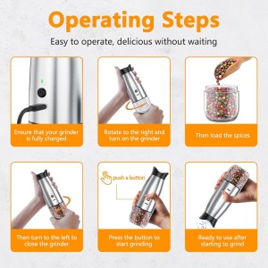 Electric Salt and Pepper Grinder Set, Rechargeable Automatic Pepper Mill Grinder with LED House Warming Gifts New Home, USB Adjustable Coarseness shakers, One-Hand Operation for Kitchen Appliances