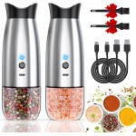Electric Salt and Pepper Grinder Set, Rechargeable Automatic Pepper Mill Grinder with LED House Warming Gifts New Home, USB Adjustable Coarseness shakers, One-Hand Operation for Kitchen Appliances
