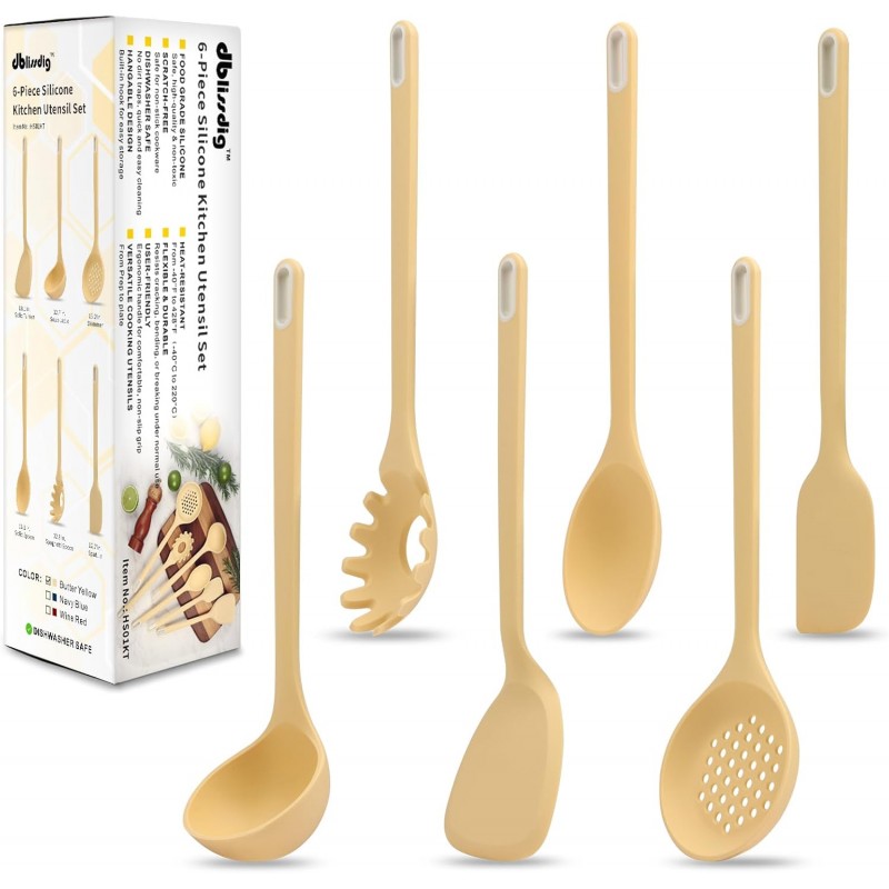 Silicone Kitchen Cooking Utensils Set of 6, Non-Stick Food Grade Silicone Cooking Utensils Set, Heat Resistant, Non-Toxic, Ergonomic Designed, Dishwasher Safe Kitchen Utensils for Nonstick Cookware