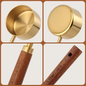 Measuring Cups and Spoons Set 8-Piece, Food-Grade Golden Nonstick with Non-Slip Wooden Handle, Engraved US/Metric Markings for Cooking Baking