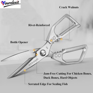 2-Piece Heavy Duty Kitchen Scissors Professional Stainless Steel Meat & Poultry Shears for Cutting Chicken Bones with Ergonomic Comfort Grip, Dishwasher Safe Cooking Scissors for Kitchen & BBQ Black