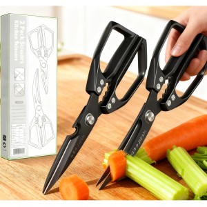 2-Piece Heavy Duty Kitchen Scissors Professional Stainless Steel Meat & Poultry Shears for Cutting Chicken Bones with Ergonomic Comfort Grip, Dishwasher Safe Cooking Scissors for Kitchen & BBQ Black