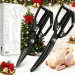 2-Piece Heavy Duty Kitchen Scissors Professional Stainless Steel Meat & Poultry Shears for Cutting Chicken Bones with Ergonomic Comfort Grip, Dishwasher Safe Cooking Scissors for Kitchen & BBQ Black