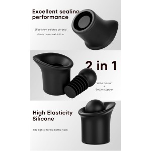4pcs Black Wine Stopper，Red Wine Saver for Red Wine, Baijiu and Champagne with Filtration Pouring Function