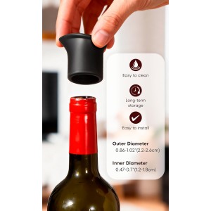 4pcs Black Wine Stopper，Red Wine Saver for Red Wine, Baijiu and Champagne with Filtration Pouring Function
