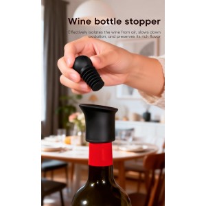 4pcs Black Wine Stopper，Red Wine Saver for Red Wine, Baijiu and Champagne with Filtration Pouring Function